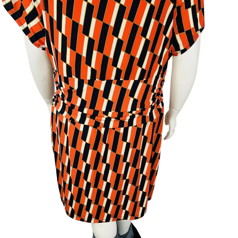 Bisou Bisou Womans Sz 24 Plus Dress Michele Bohbot Ruched Short Sleeve Geometric